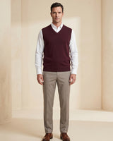 ZHILIFS | Men's V-Neck Sweater Vest — Wine red