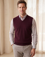Fine Knit V-Neck Vest — Wine red