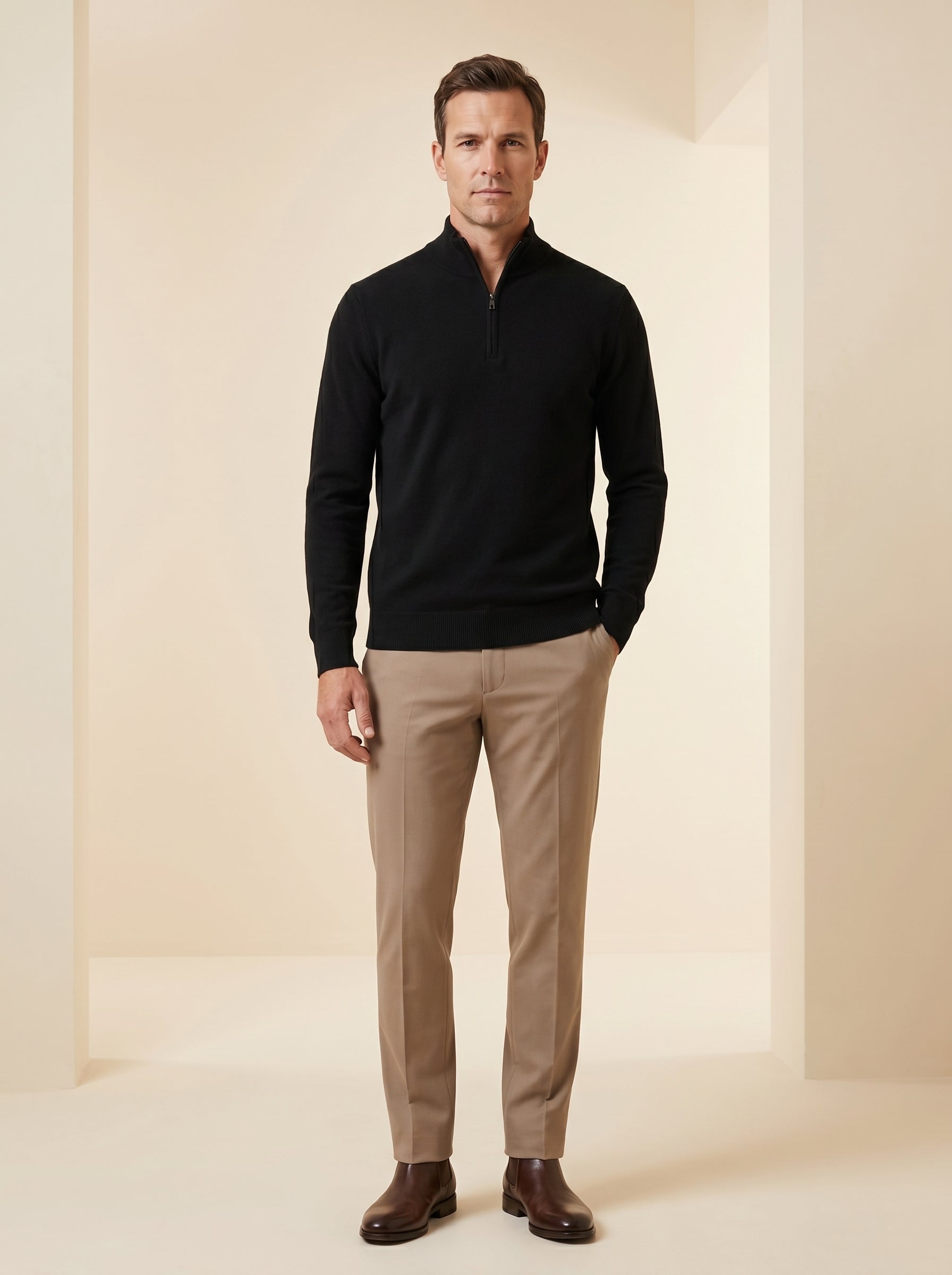 ZHILIFS | Men's Quarter Zip Mock Neck Pullover — Black