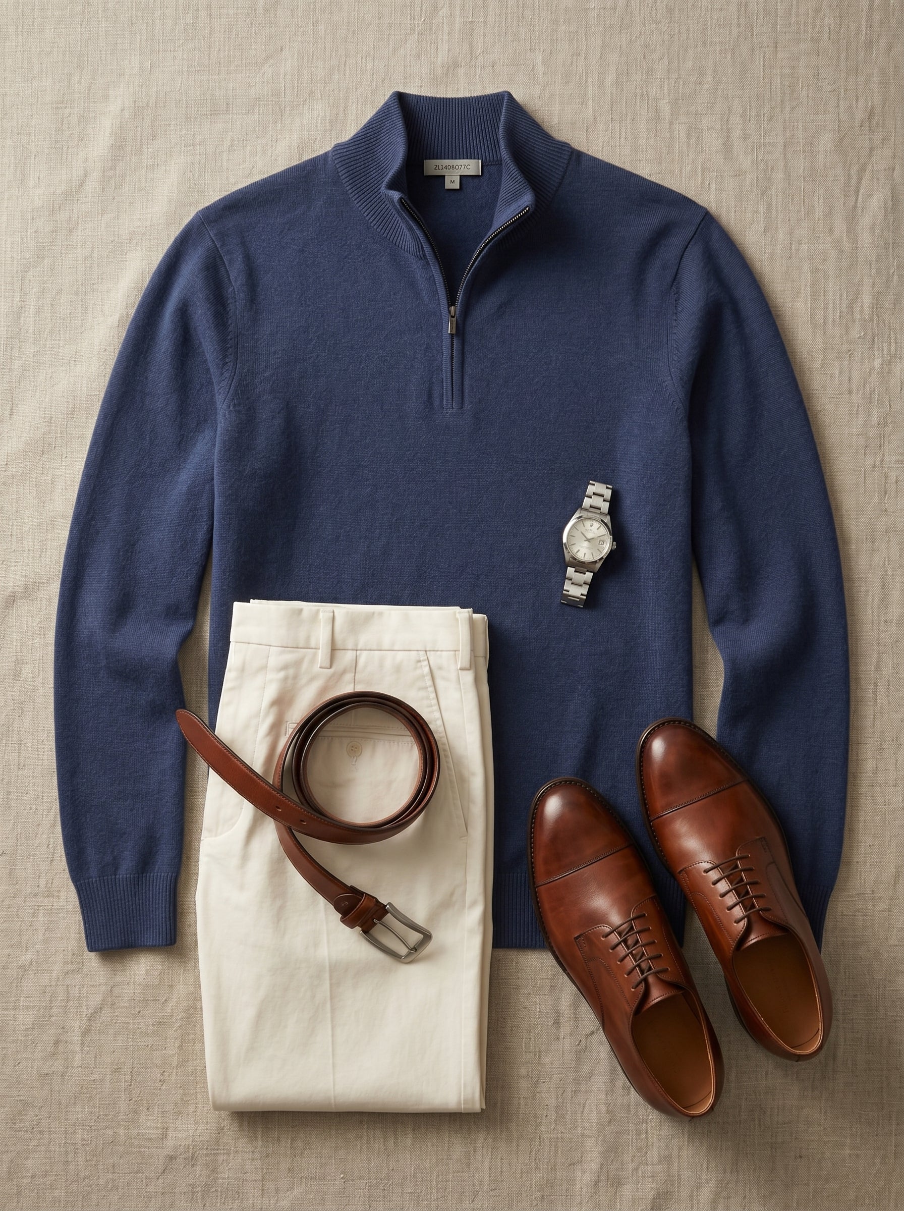 ZHILIFS | Men's Quarter Zip Mock Neck Pullover — Blue