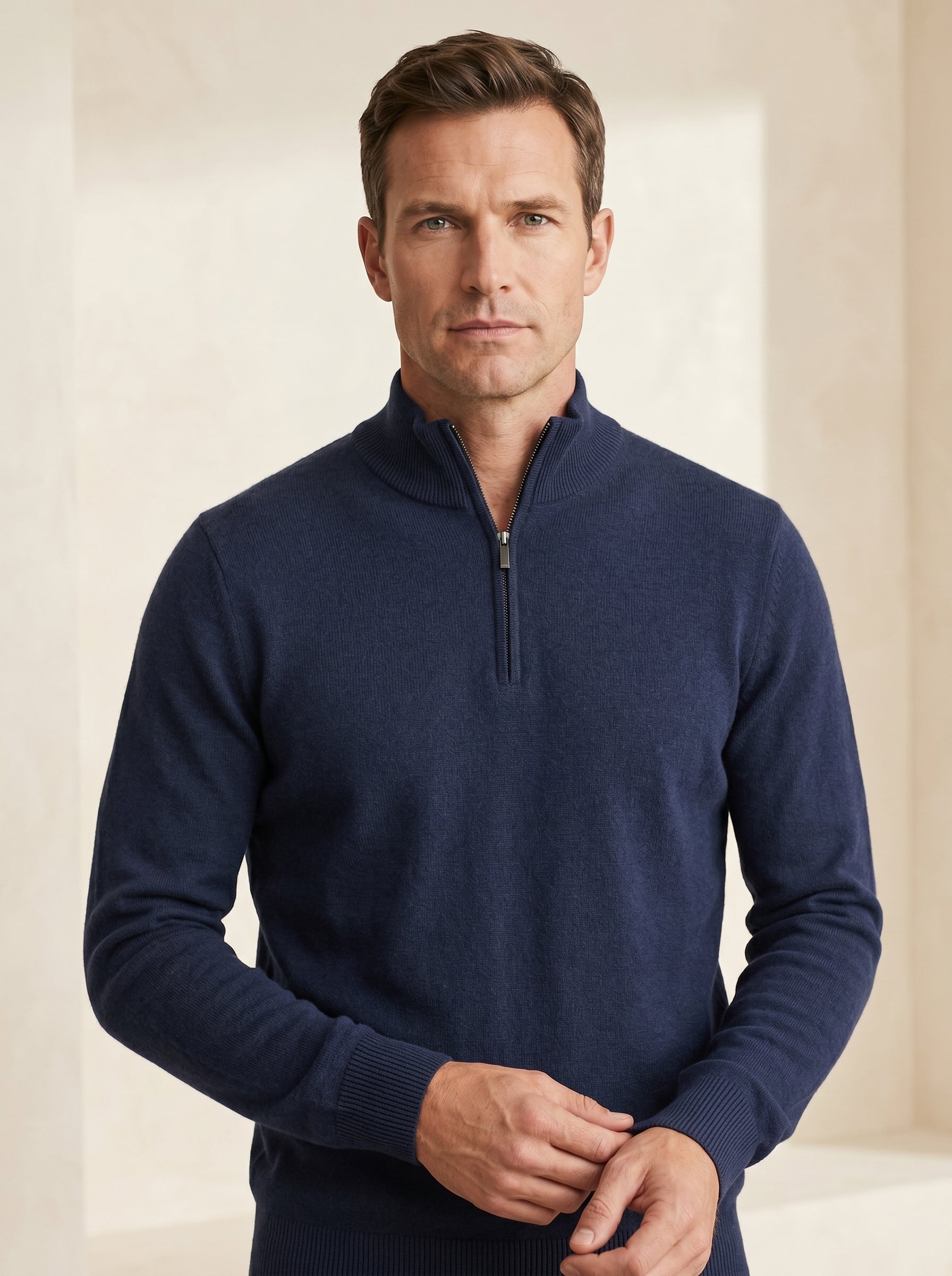 ZHILIFS | Men's Quarter Zip Mock Neck Pullover — Blue