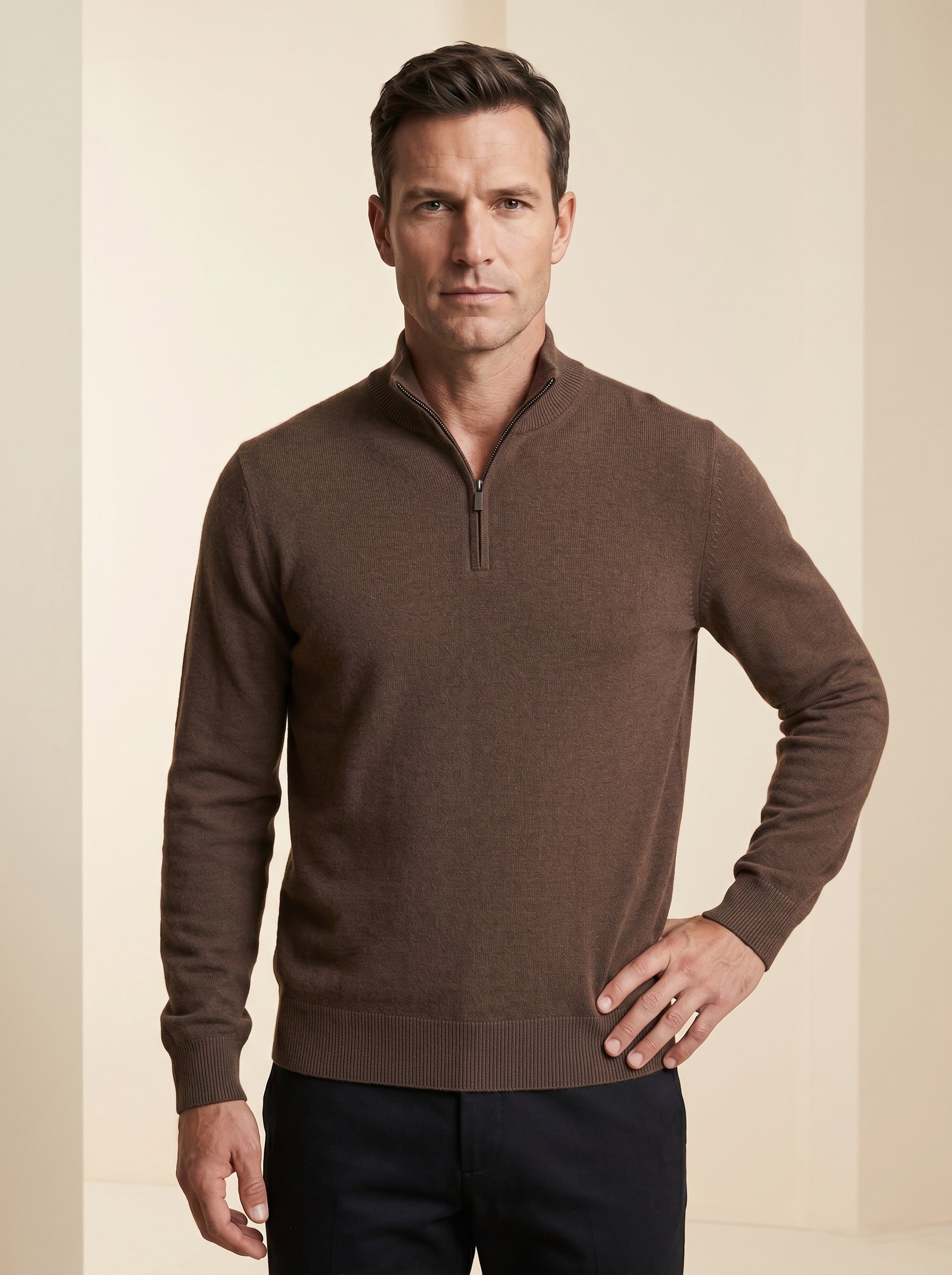 ZHILIFS | Men's Quarter Zip Mock Neck Pullover — Bronze