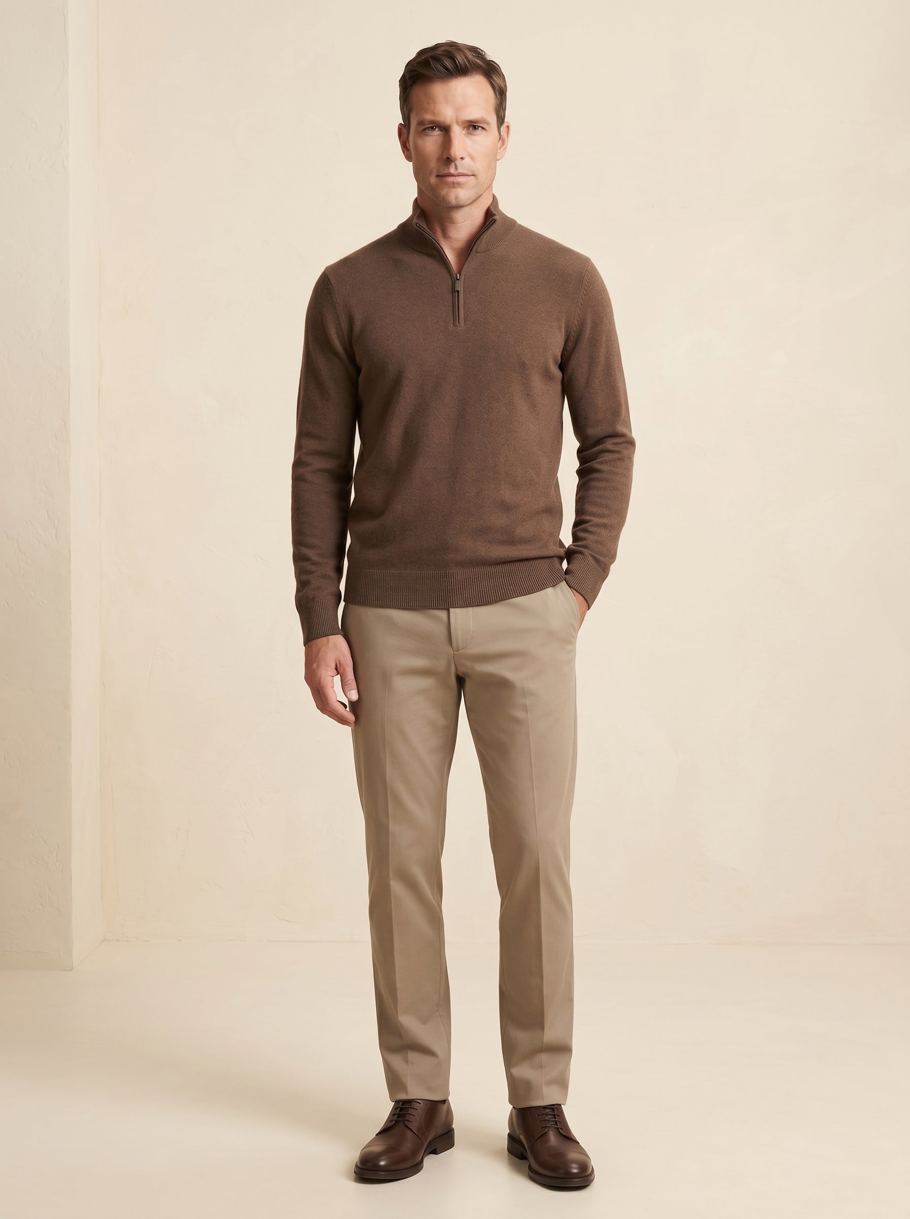 ZHILIFS | Men's Quarter Zip Mock Neck Pullover — Bronze