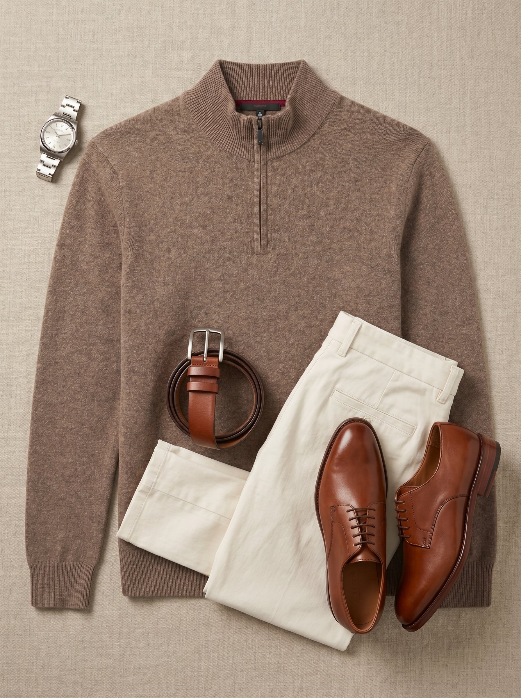 ZHILIFS | Men's Quarter Zip Mock Neck Pullover — Brown