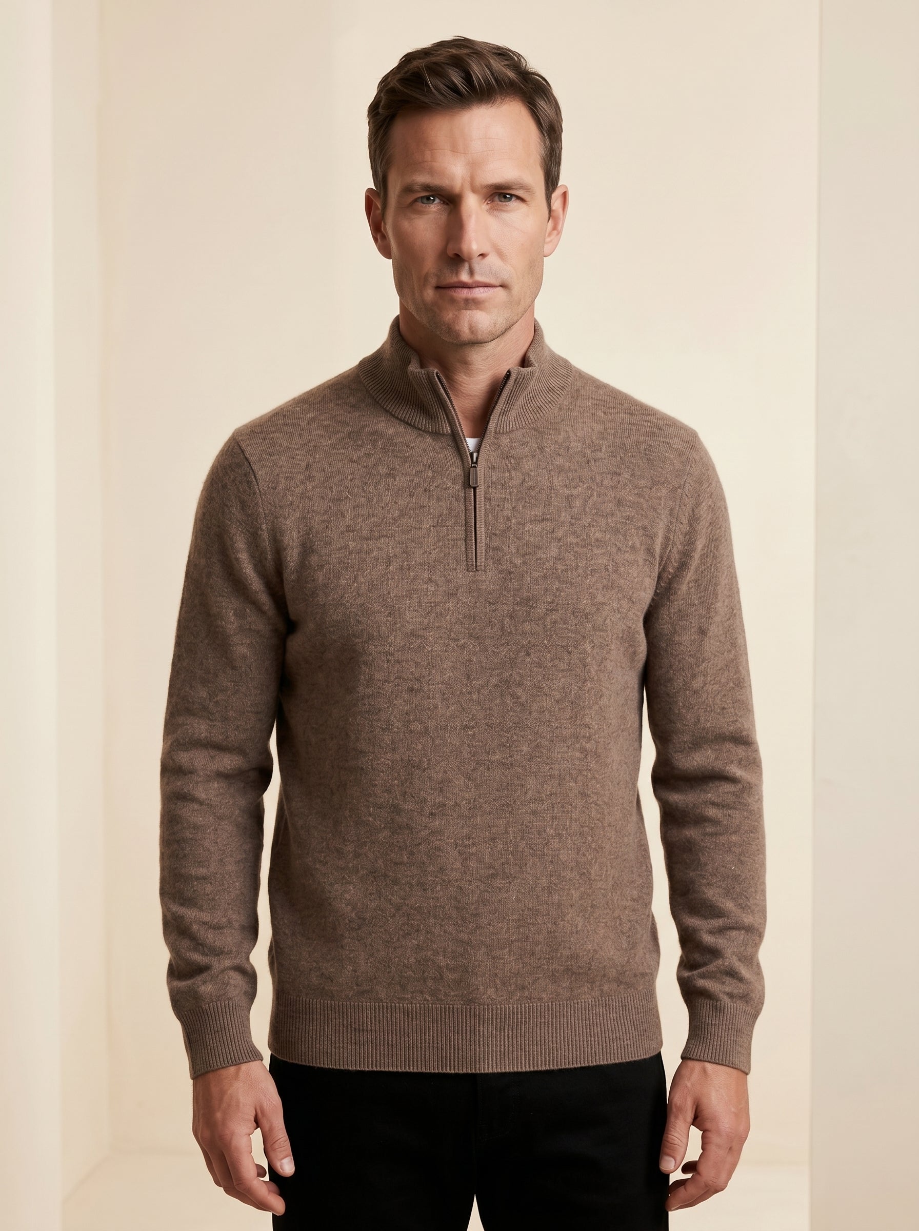 ZHILIFS | Men's Quarter Zip Mock Neck Pullover — Brown