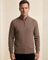 ZHILIFS | Men's Quarter Zip Mock Neck Pullover — Brown