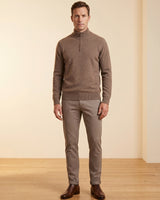 ZHILIFS | Men's Quarter Zip Mock Neck Pullover — Brown