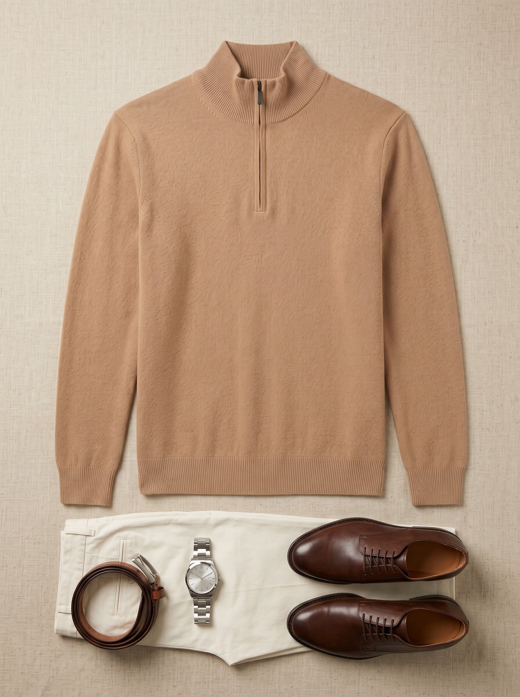 ZHILIFS | Men's Quarter Zip Mock Neck Pullover — Camel