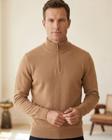 ZHILIFS | Men's Quarter Zip Mock Neck Pullover — Camel