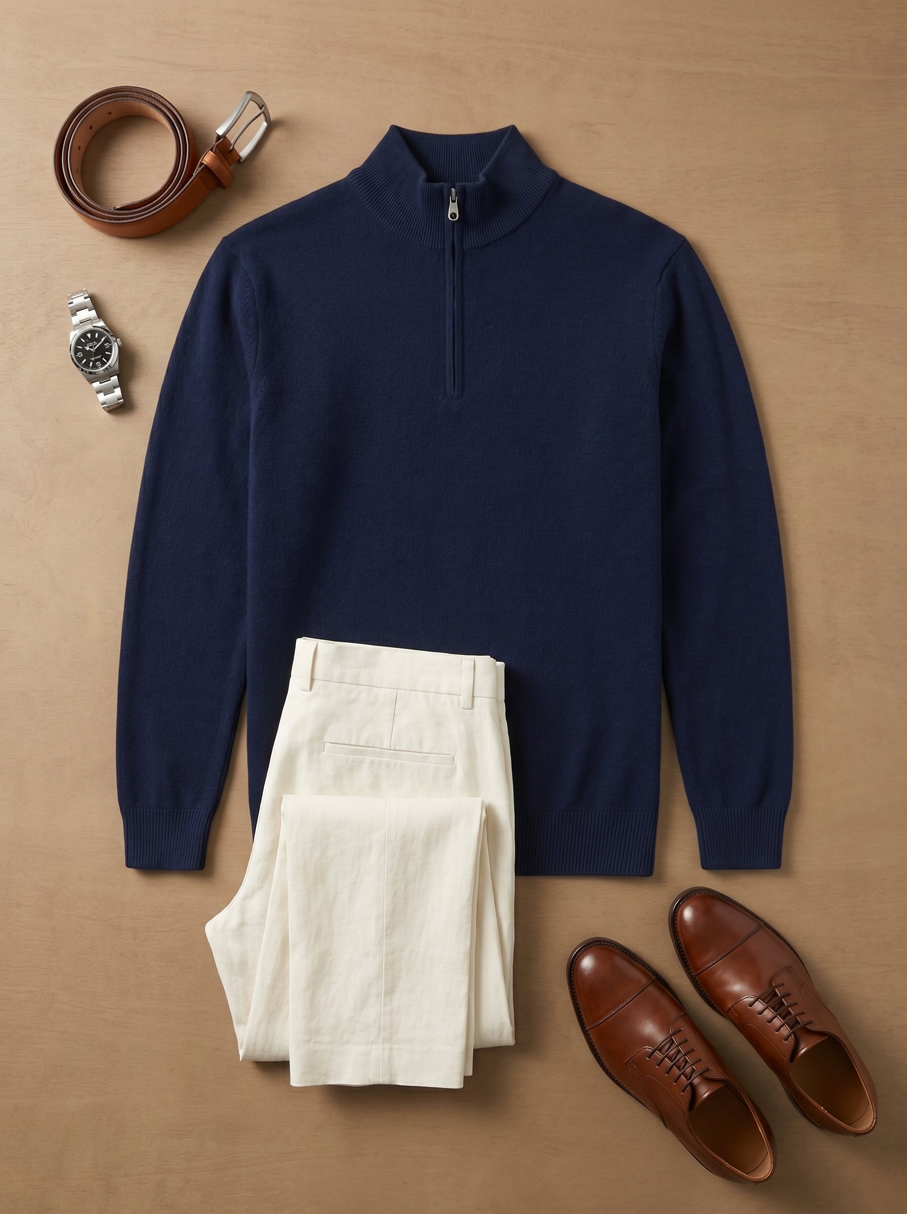 ZHILIFS | Men's Quarter Zip Mock Neck Pullover — Dark blue