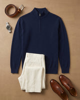 ZHILIFS | Men's Quarter Zip Mock Neck Pullover — Dark blue