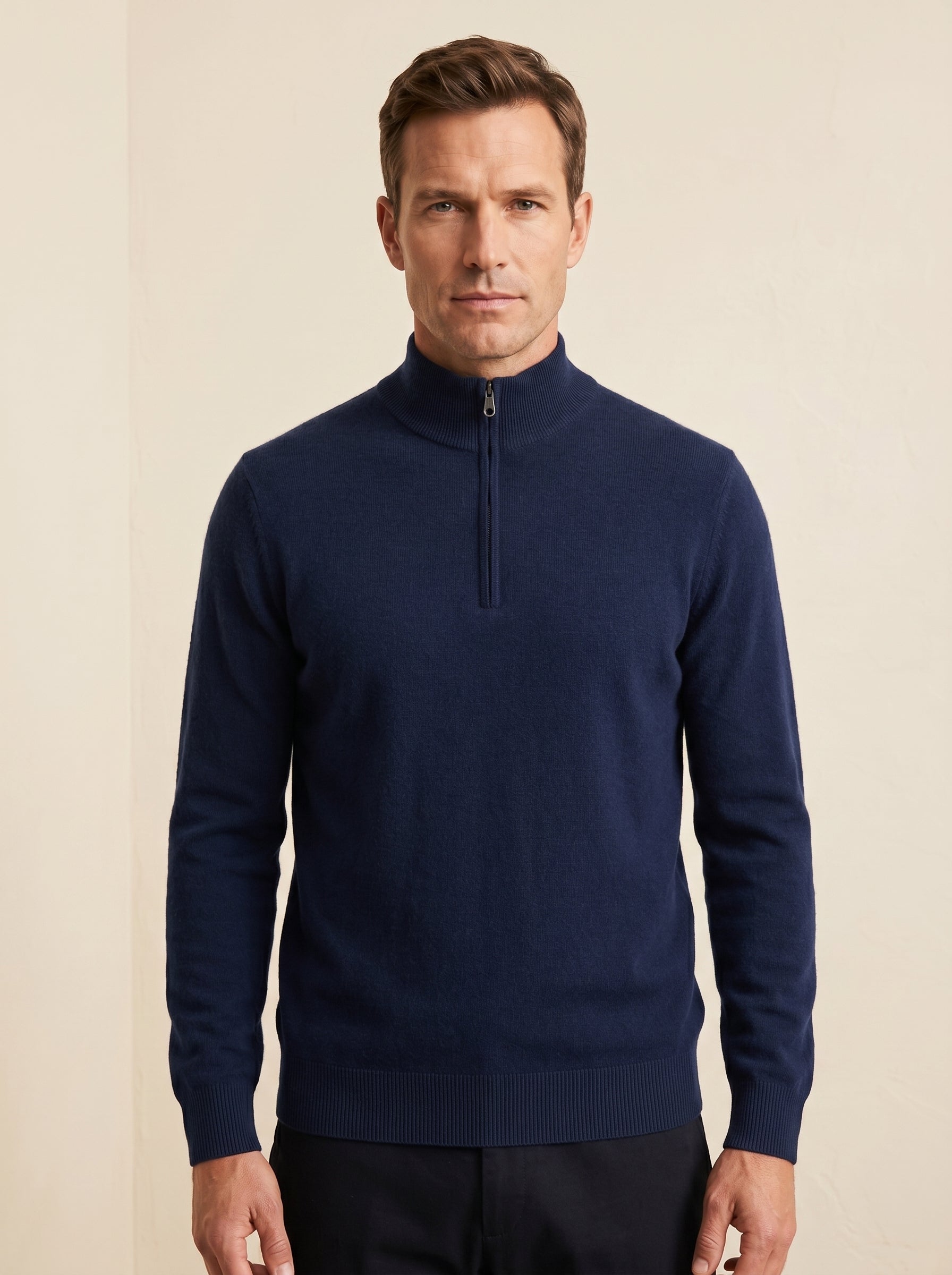 ZHILIFS | Men's Quarter Zip Mock Neck Pullover — Dark blue