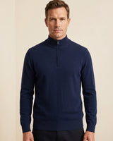 ZHILIFS | Men's Quarter Zip Mock Neck Pullover — Dark blue