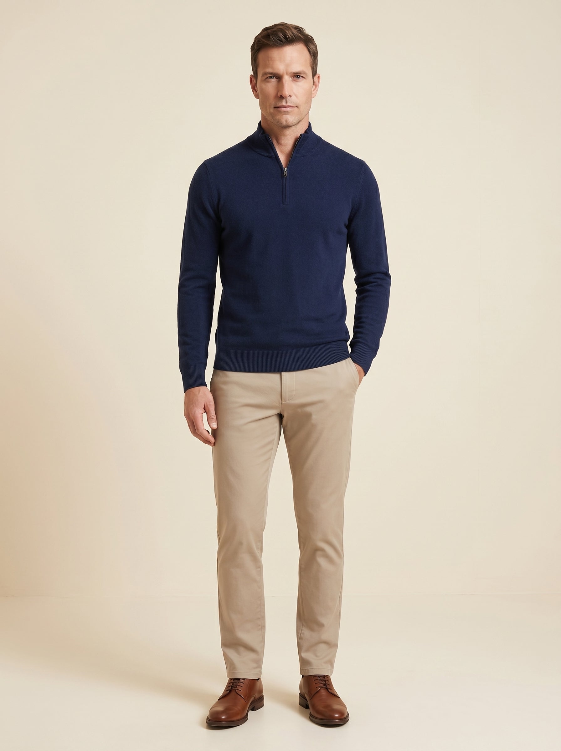 ZHILIFS | Men's Quarter Zip Mock Neck Pullover — Dark blue