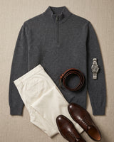 ZHILIFS | Men's Quarter Zip Mock Neck Pullover — Dark grey