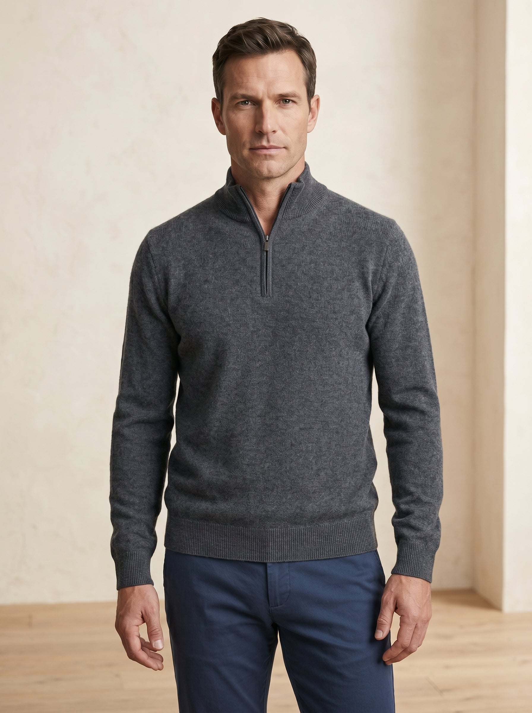 ZHILIFS | Men's Quarter Zip Mock Neck Pullover — Dark grey
