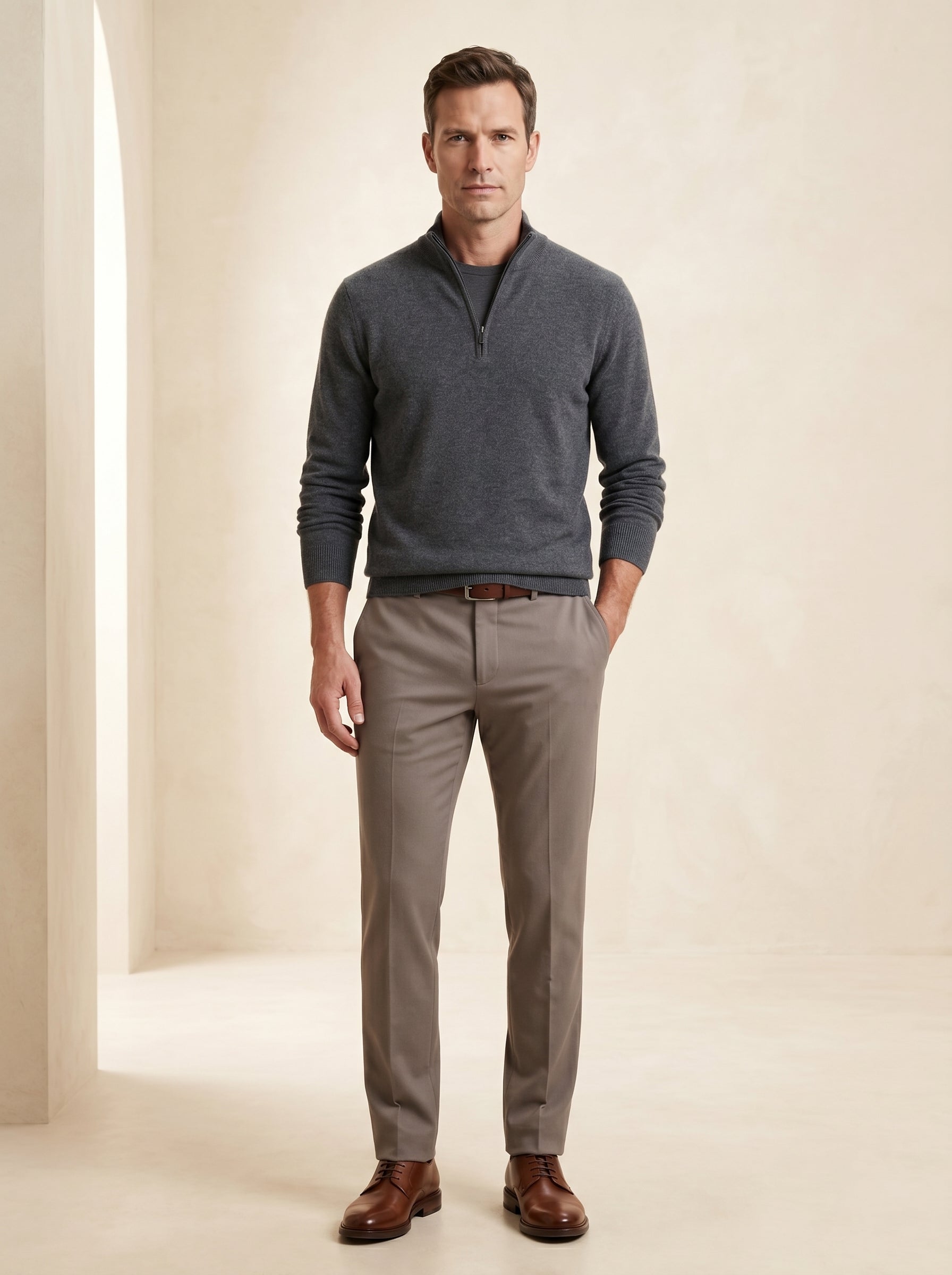 ZHILIFS | Men's Quarter Zip Mock Neck Pullover — Dark grey