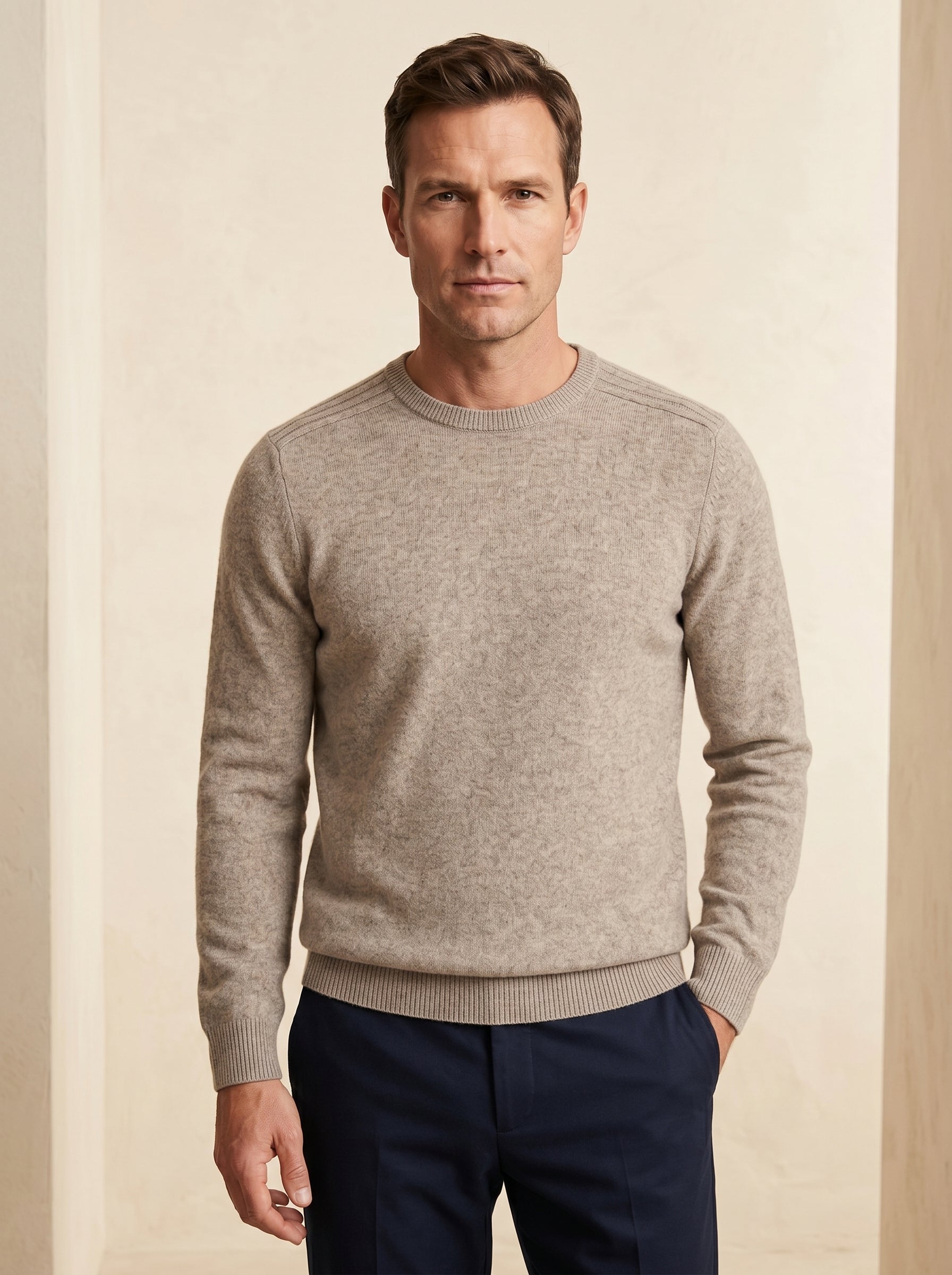 ZHILIFS | Men's Crew Neck Pullover — Light brown