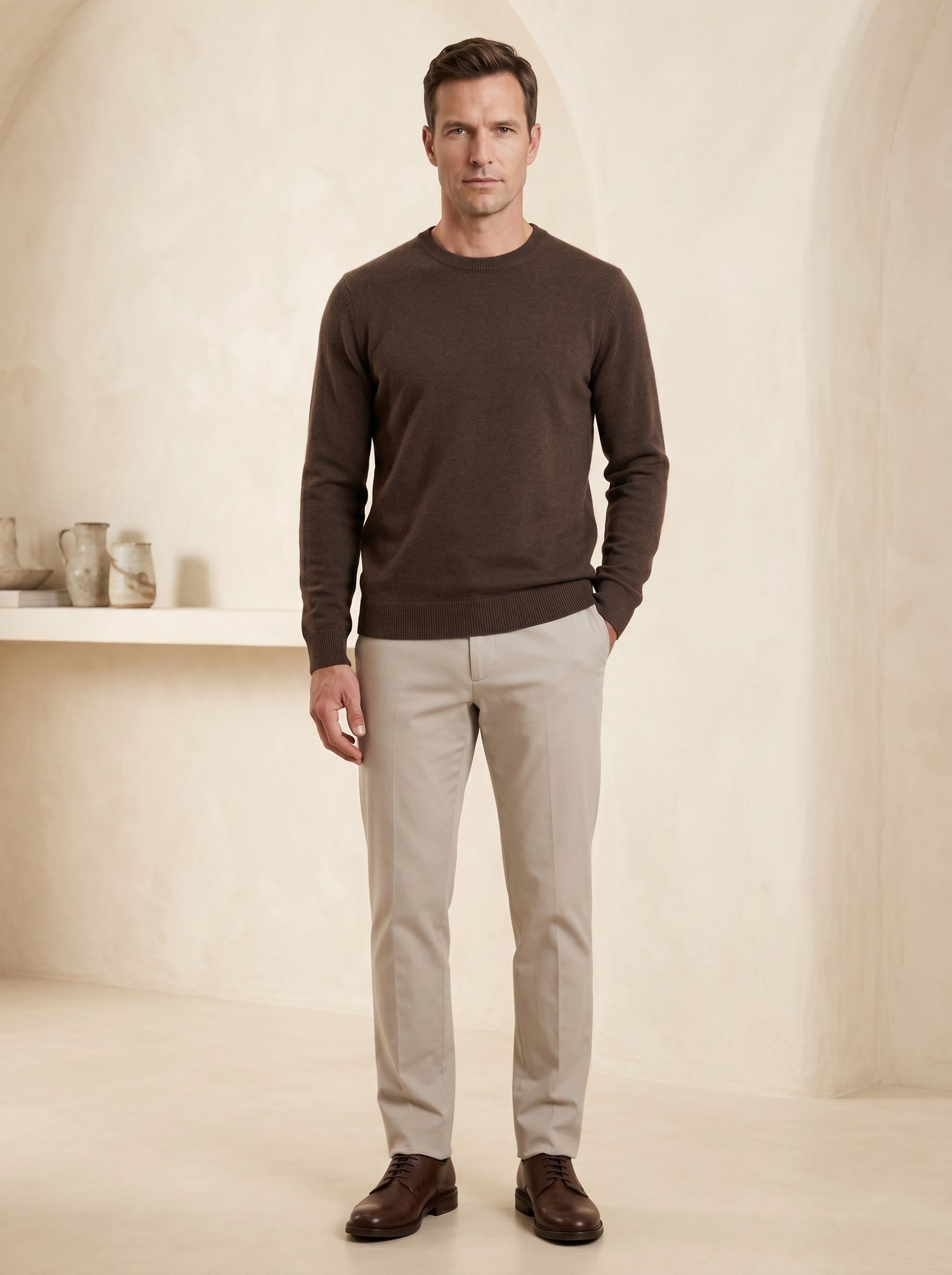 ZHILIFS | Men's Crew Neck Pullover — Brown
