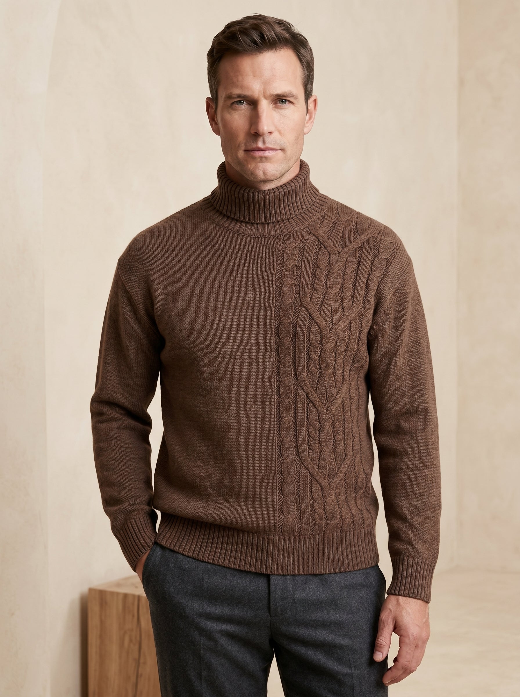 ZHILIFS | Men's Turtleneck Pullover — Brown