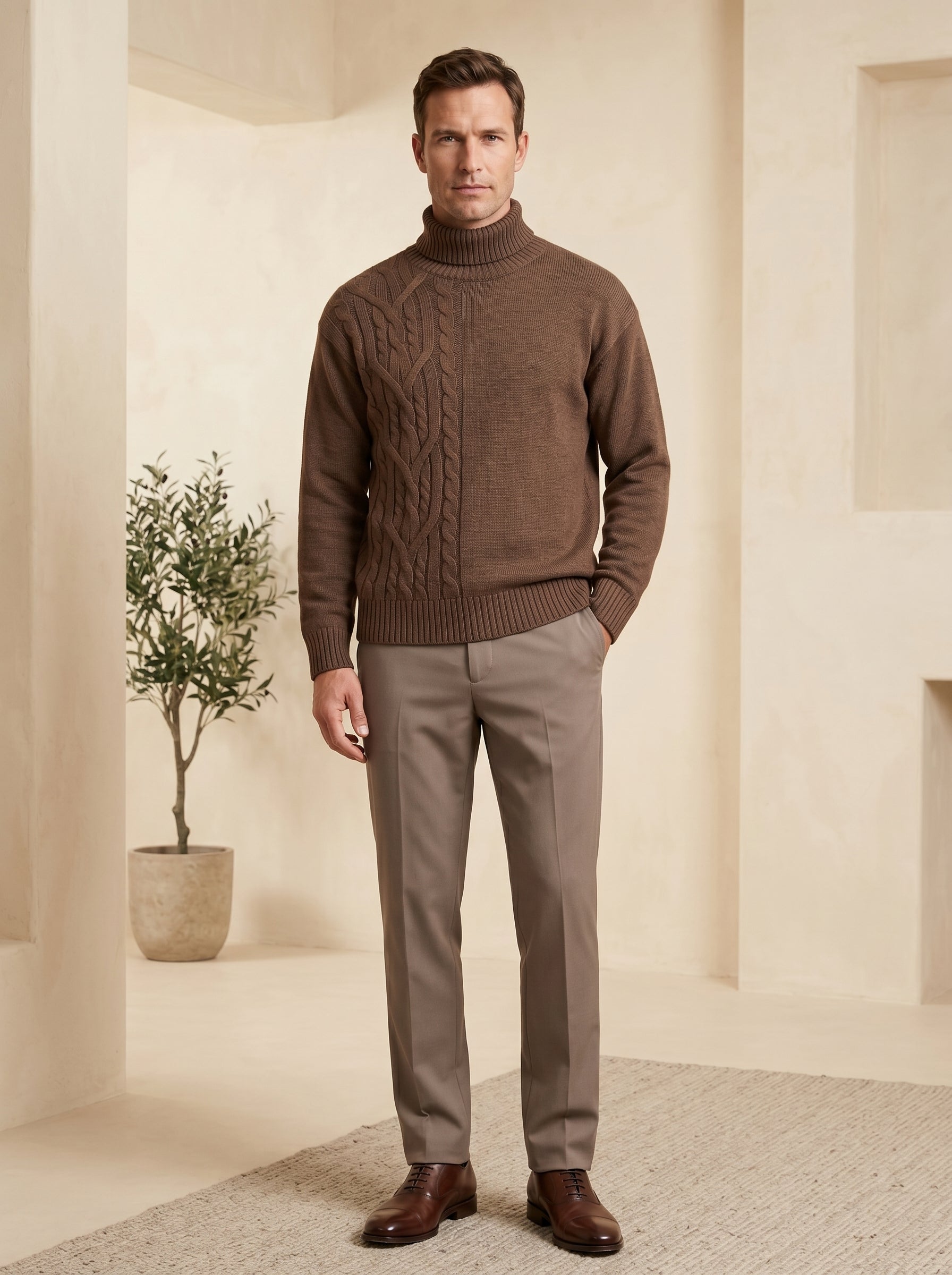 ZHILIFS | Men's Turtleneck Pullover — Brown