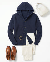 Men's Hooded Wool Cardigan with Front Button