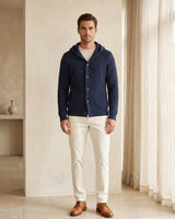 Men's Hooded Wool Cardigan with Front Button