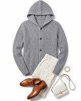 Men's Hooded Wool Cardigan with Front Button