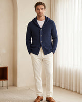 Men's Hooded Wool Cardigan with Front Button