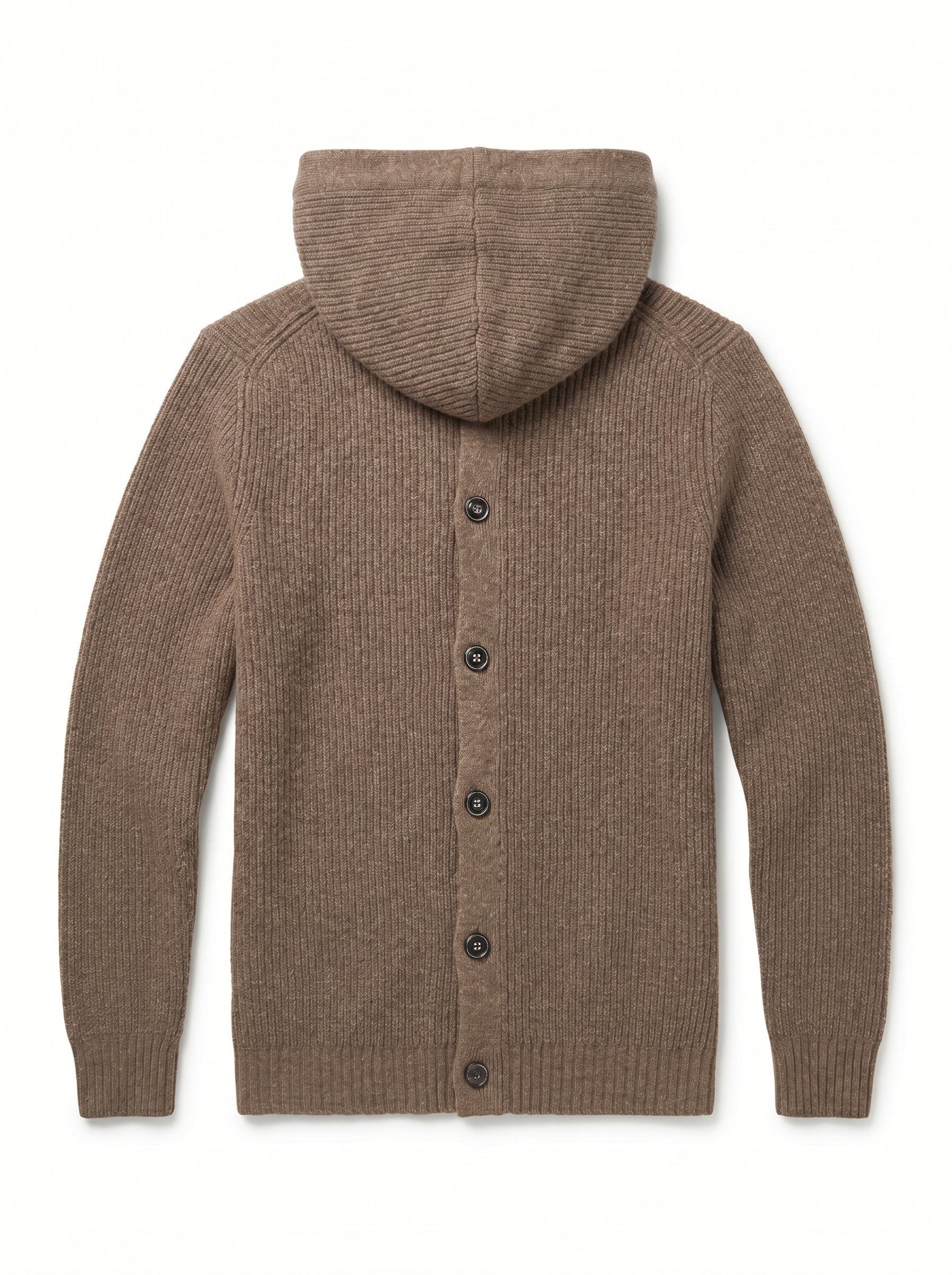 Men's Hooded Wool Cardigan with Front Button — Brown