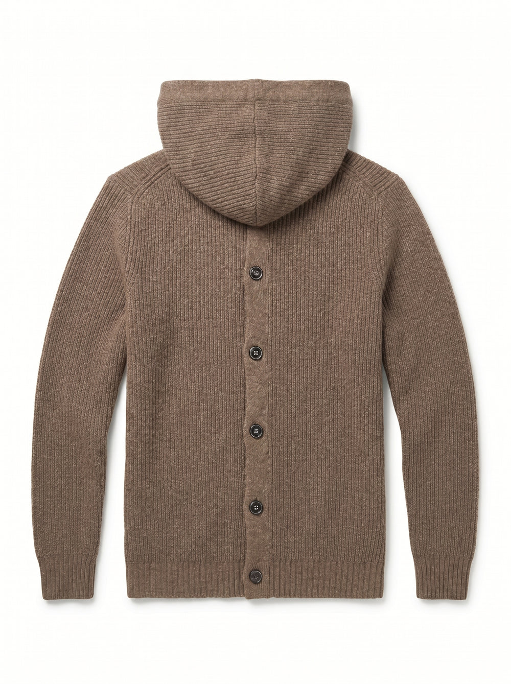 Men's Hooded Wool Cardigan with Front Button — Brown