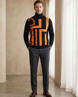 Geometric Pattern Turtleneck Cashmere Sweater — Blackyellow