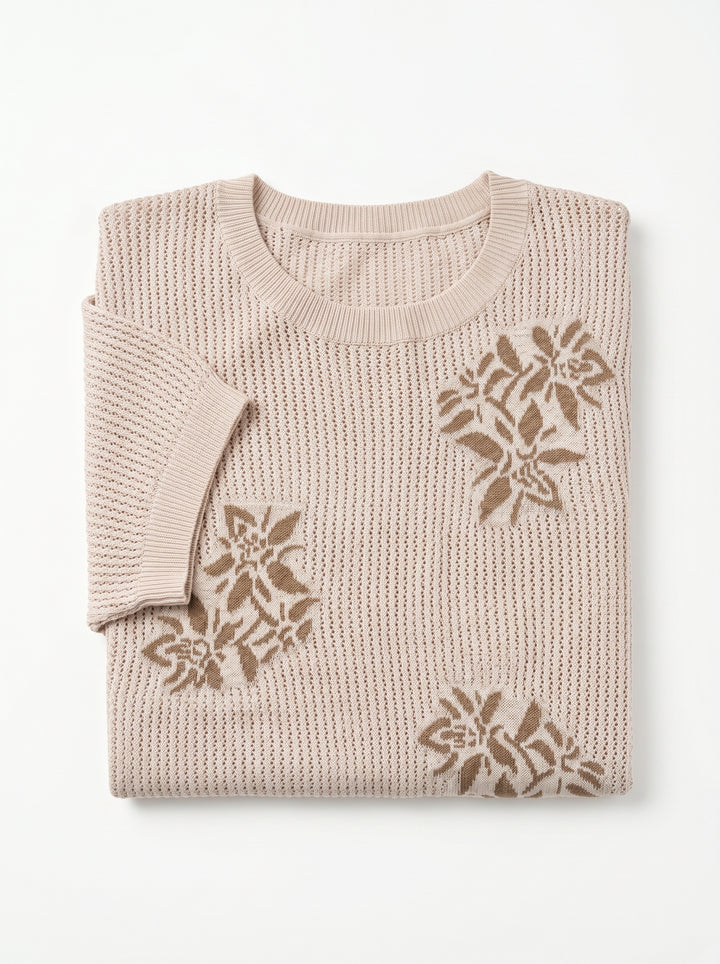 Women's Floral Openwork Short-Sleeve Knit Top alternate view