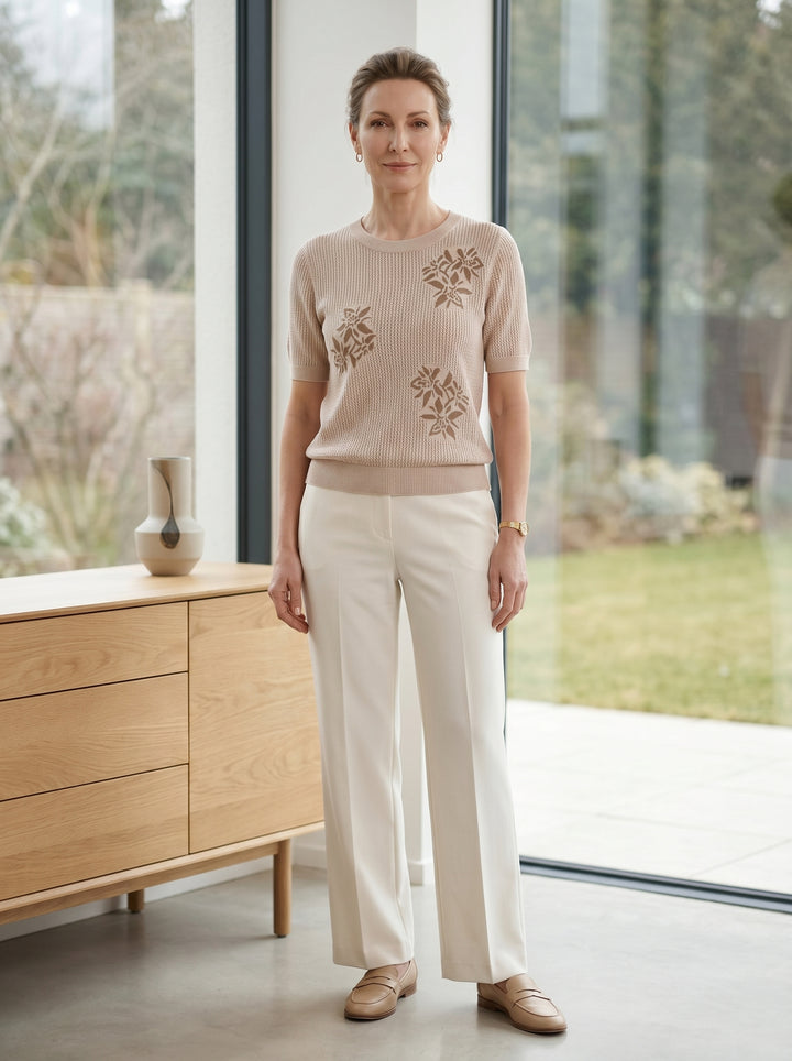 Women's Floral Openwork Short-Sleeve Knit Top candidate collection image