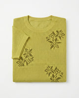Women's Floral Openwork Knit Top - Olive Green