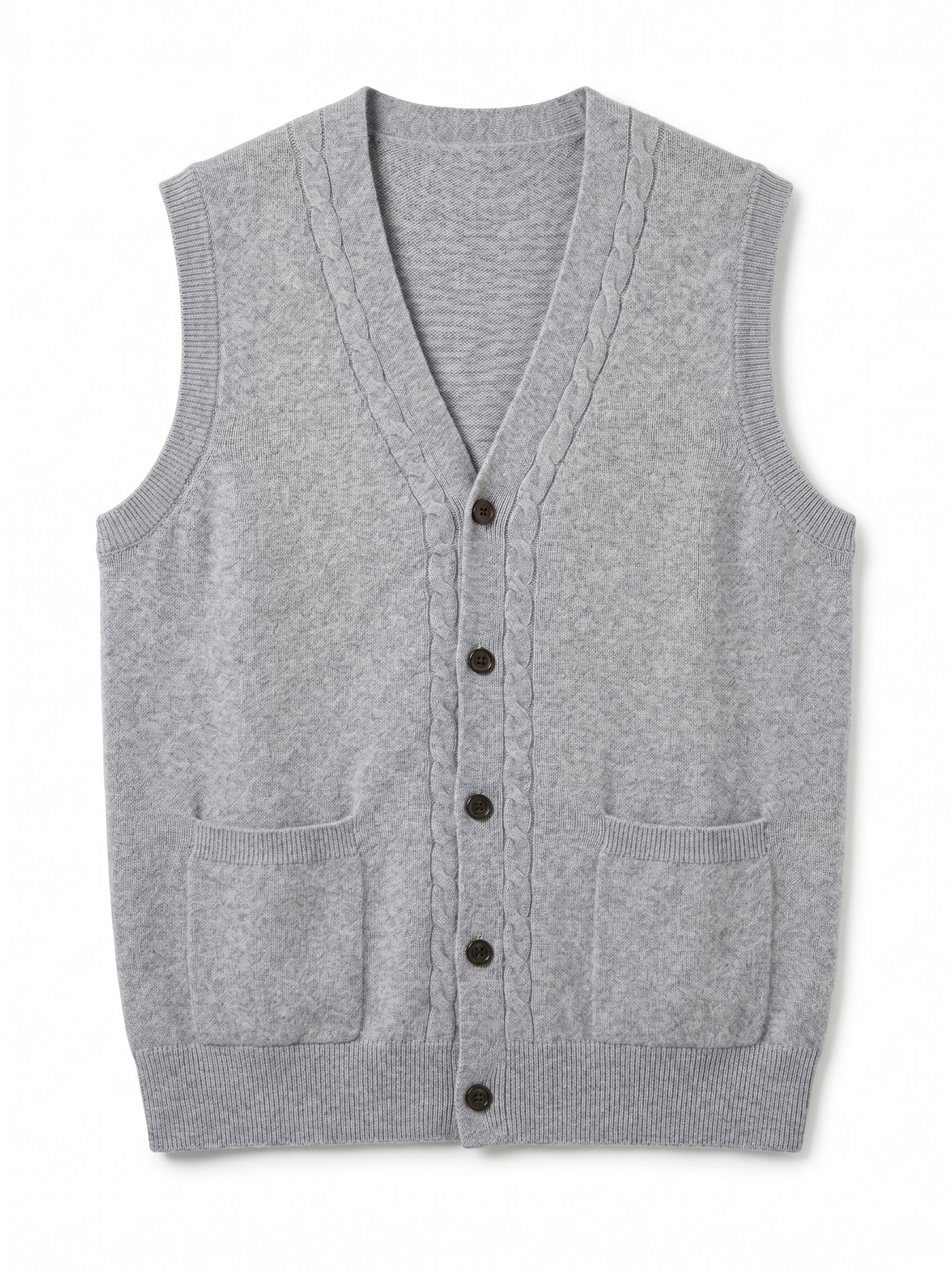 Cable Knit Button-Front Cashmere Vest — Gray