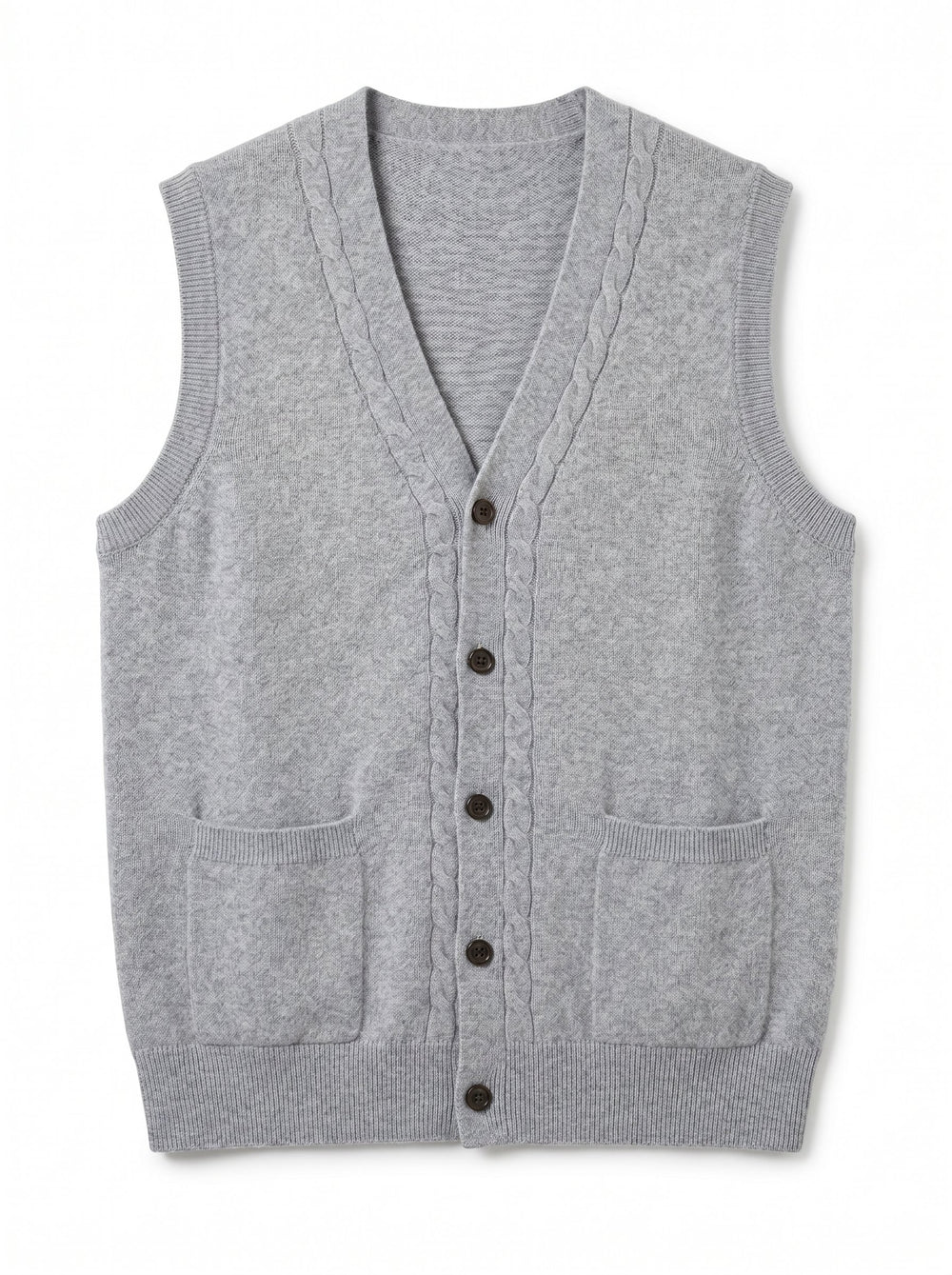 Cable Knit Button-Front Cashmere Vest — Gray