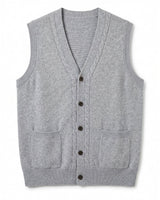 Cable Knit Button-Front Vest — Gray