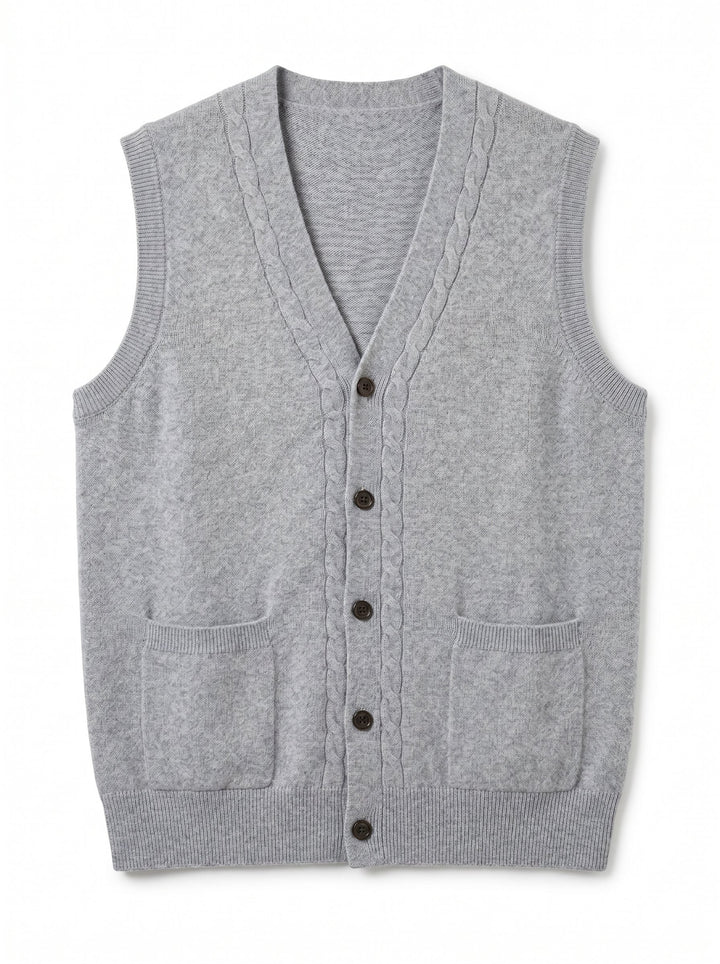 Cable Knit Button-Front Cashmere Vest alternate view
