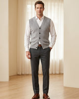 Cable Knit Button-Front Vest — Gray