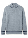 Henley Neck Cable Knit Cashmere Sweater