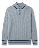 Henley Neck Cable Knit Sweater — Gray Blue