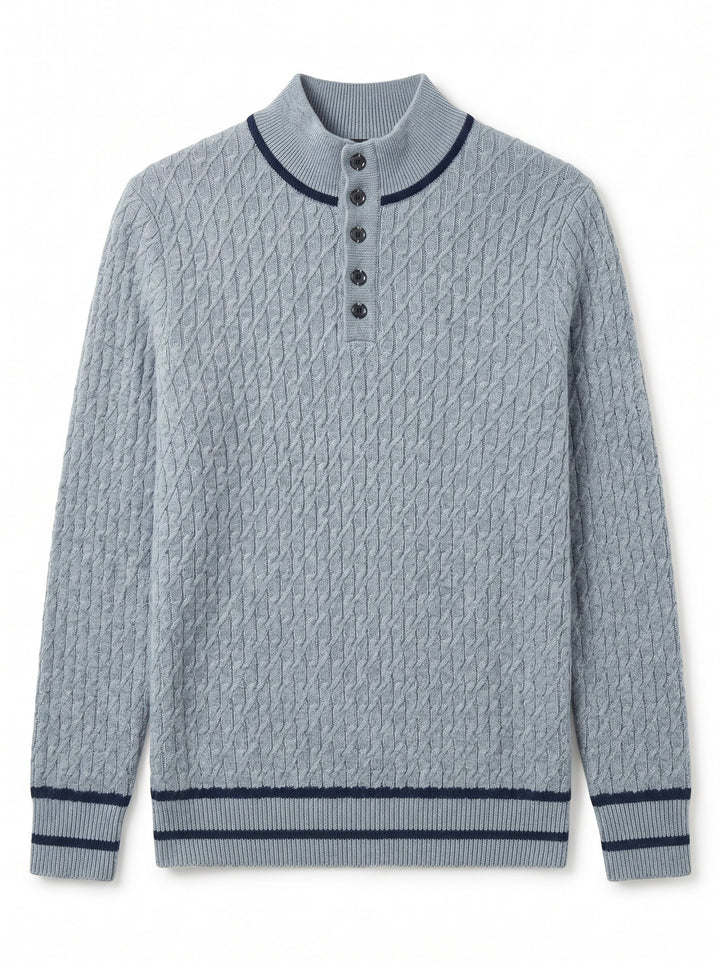 Henley Neck Cable Knit Cashmere Sweater alternate view