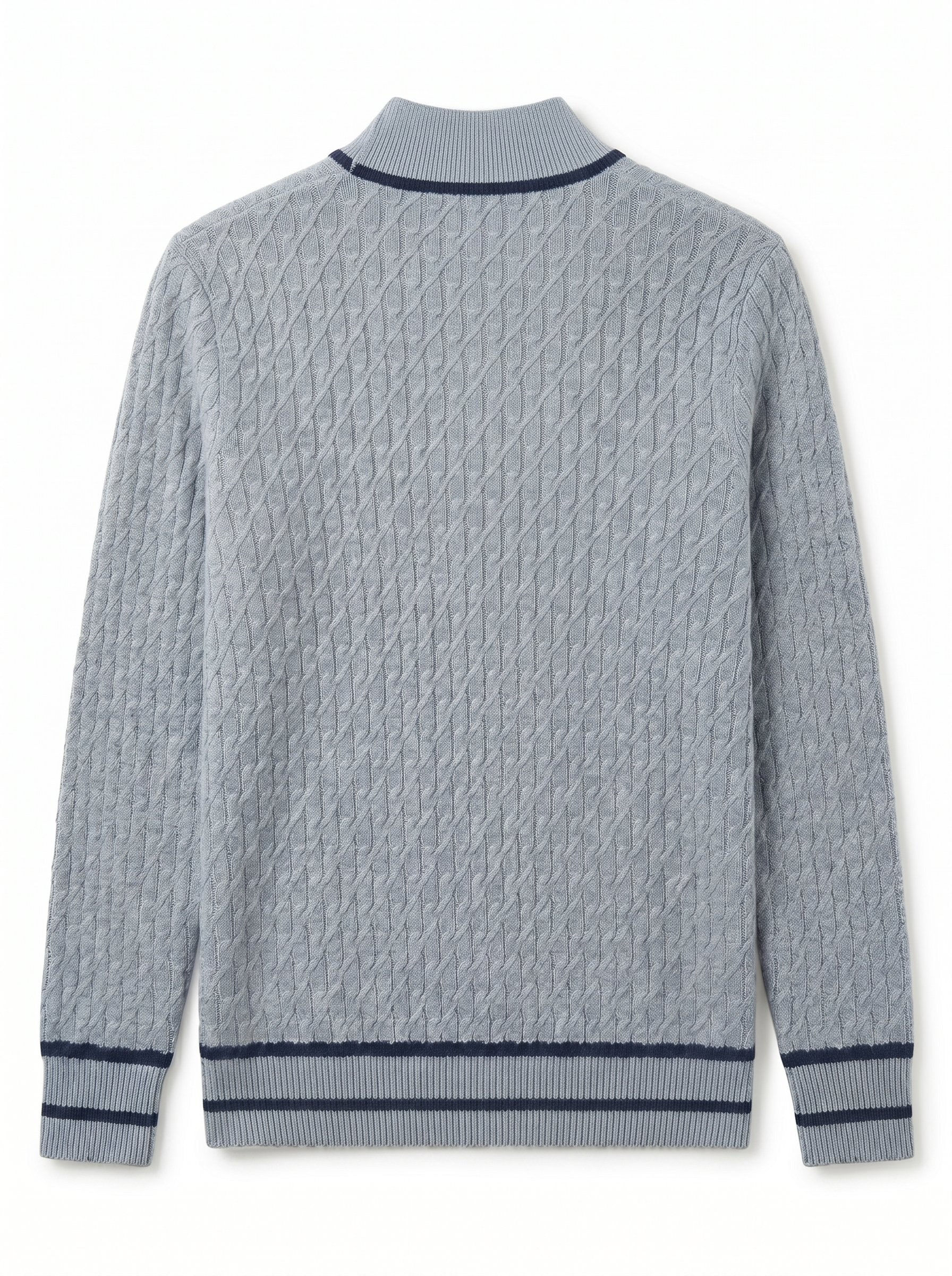 Henley Neck Cable Knit Cashmere Sweater — Gray Blue