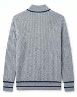 Henley Neck Cable Knit Sweater — Gray Blue
