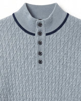 Henley Neck Cable Knit Sweater — Gray Blue