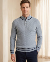 Henley Neck Cable Knit Sweater — Gray Blue
