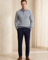 Henley Neck Cable Knit Sweater — Gray Blue