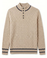 Henley Neck Cable Knit Sweater — Khaki