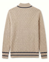 Henley Neck Cable Knit Sweater — Khaki